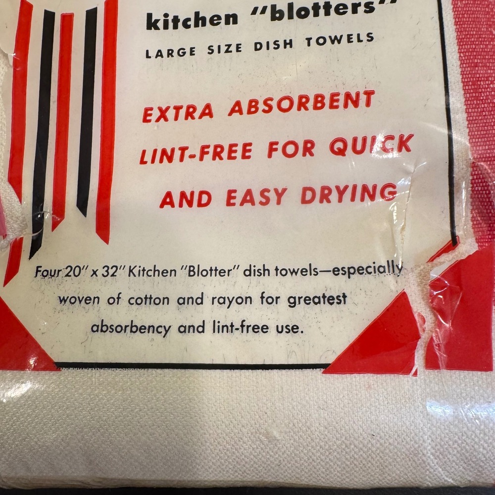 Martex Dish Towels Kitchen Blotters 4 Pack White Red Stripe Vintage 20x32 Cotton